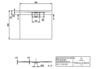 Villeroy & Boch Duschwanne Architectura 900x800x15mm Rechteck Weiß Alpin – Bild 4