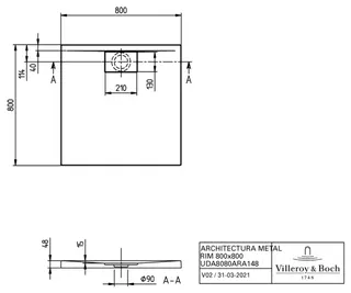 Villeroy & Boch Duschwanne Architectura 800x800x48mm Quadrat Grey – Bild 2