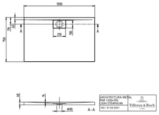 Villeroy & Boch Duschwanne Architectura 1200x750x48mm Rechteck Weiß Alpin – Bild 2
