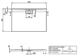 Villeroy & Boch Duschwanne Architectura 1200x800x48mm Rechteck Stone White – Bild 2