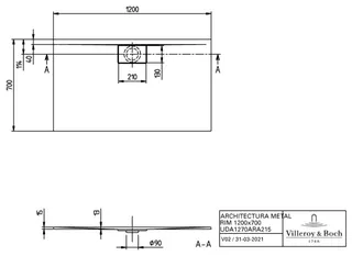 Villeroy & Boch Duschwanne Architectura 1200x700x15mm Rechteck Weiß Alpin – Bild 4