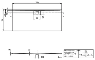 Villeroy & Boch Duschwanne Architectura 1600x700x15mm Rechteck Weiß Alpin – Bild 3