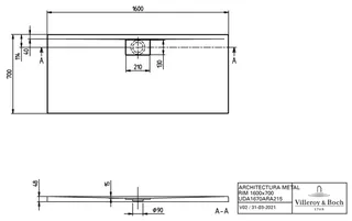 Villeroy & Boch Duschwanne Architectura 1600x700x48mm Rechteck Weiß Alpin – Bild 2