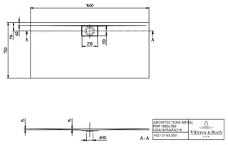 Villeroy & Boch Duschwanne Architectura 1600x750x15mm Rechteck Weiß Alpin – Bild 4