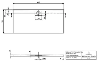 Villeroy & Boch Duschwanne Architectura 1600x750x48mm Rechteck Weiß Alpin – Bild 2