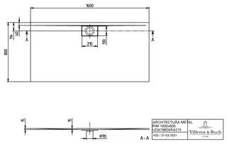 Villeroy & Boch Duschwanne Architectura 1600x800x15mm Rechteck Weiß Alpin – Bild 4