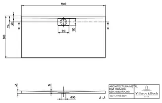 Villeroy & Boch Duschwanne Architectura 1600x800x48mm Rechteck Weiß Alpin – Bild 3