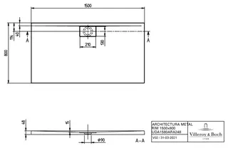 Villeroy & Boch Duschwanne Architectura 1500x800x48mm Rechteck Weiß Alpin – Bild 2