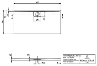 Villeroy & Boch Duschwanne Architectura 1400x700x48mm Rechteck Weiß Alpin – Bild 2