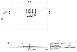 Villeroy & Boch Duschwanne Architectura 1400x800x48mm Rechteck Weiß Alpin – Bild 2