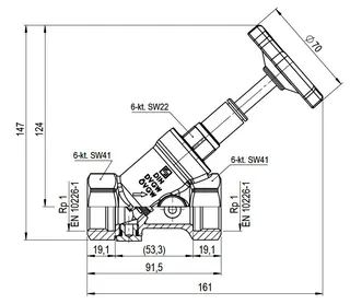 comfort-KFR-Ventil A20 steigend mit Entleerung DN 25 (1") aus Messing – Bild 3