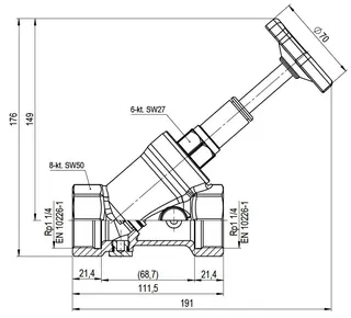 comfort-KFR-Ventil A20 steigend mit Entleerung DN 32 (11/4") aus Messing – Bild 3