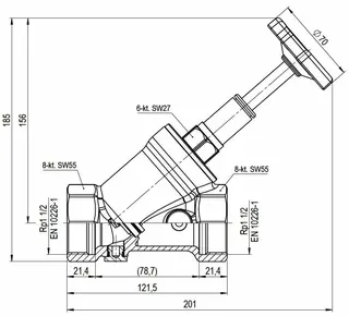 comfort-KFR-Ventil A20 steigend mit Entleerung DN 40 (11/2") aus Messing – Bild 2