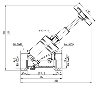 comfort-KFR-Ventil A20 steigend mit Entleerung DN 50 (2") aus Messing – Bild 3