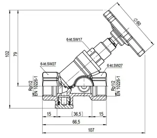 comfort-KFR-Ventil A20 nichtsteigend mit Entleerung DN 15 (1/2") aus Messing – Bild 2