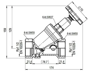 comfort-KFR-Ventil A20 nichtsteigend mit Entleerung DN 40 (11/2") aus Messing – Bild 2