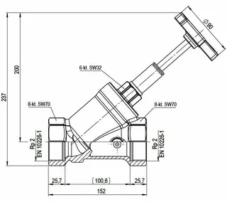 comfort-Freistromventil A20 steigend mit Entleerung DN 50 (2") aus Messing – Bild 3
