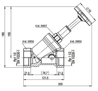 comfort-Freistromventil A20 steigend mit Entleerung DN 40 (11/2") aus Messing – Bild 3