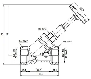 comfort-Freistromventil A20 steigend mit Entleerung DN 32 (11/4") aus Messing – Bild 3