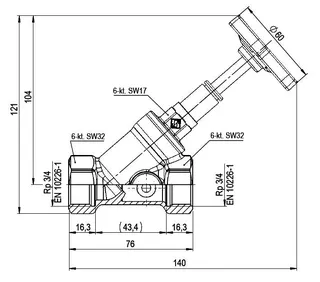 comfort-Freistromventil A20 steigend mit Entleerung DN 20 (3/4") aus Messing – Bild 2