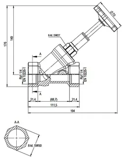 comfort-Freistromventil A20 steigend ohne Entleerung DN32 (11/4") aus Messing – Bild 2