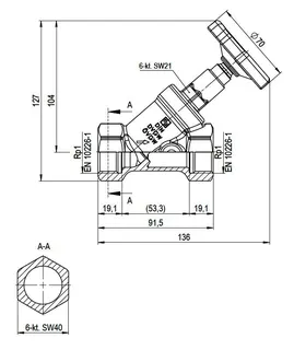 comfort-Freistromventil A20 nichtsteig. ohne Entleerung DN 25 (1") aus Messing – Bild 2