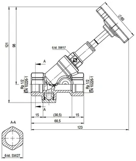 comfort-KFR-Ventil A20 steigend ohne Entleerung DN 15 (1/2") aus Messing – Bild 2