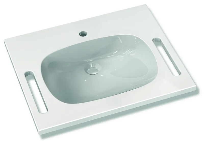 HEWI Waschtisch M 40, B:650mm, T:550mm, alpinweiß, ohne ÜL, 1 Hahnloch