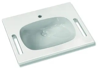 HEWI Waschtisch M 40, B:650mm, T:550mm, alpinweiß, ohne ÜL, 1 Hahnloch