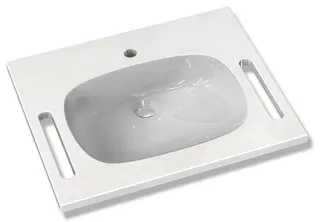HEWI Waschtisch M 40, B:650mm, T:550mm, alpinweiß, ohne ÜL, 1 Hahnloch – Bild 2