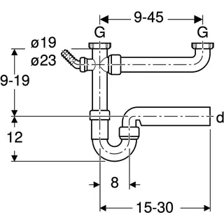 Geberit Rohrbogengeruchsverschluss für zwei Spülbecken Abg.horiz. G1 1/2x40 extral. – Bild 4