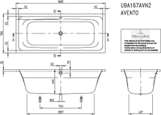 Villeroy & Boch Badewanne Avento 1600x700x505mm Duo Rechteck Weiß Alpin – Bild 4