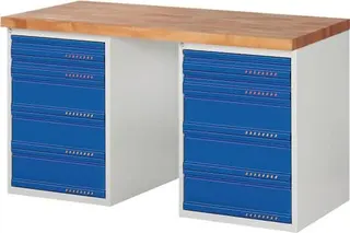 Werkbank Ser.BK 650 B1500xT700xH840mm Buche lichtgrau enzianblau