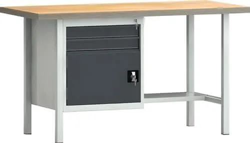 Werkbank PW 700 B1500xT700xH840mm Buche Multiplex lichtgrau grau 2 Schubl.1 Tür