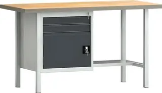 Werkbank PW 700 B1500xT700xH840mm Buche Multiplex lichtgrau grau 2 Schubl.1 Tür