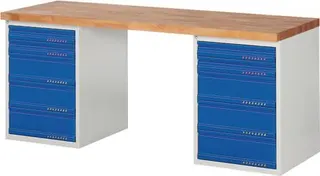 Werkbank Ser.BK 650 B2000xT700xH840mm Buche lichtgrau enzianblau