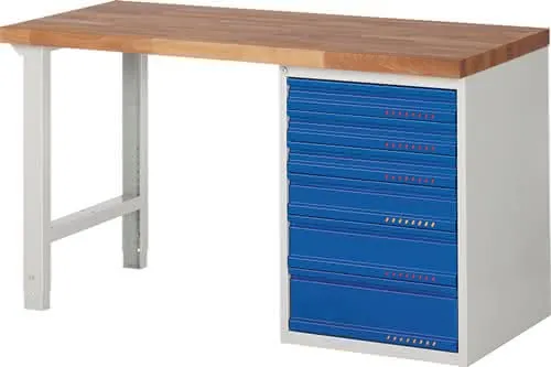 Werkbank Ser.BK 650 B1500xT700xH840mm Buche lichtgrau enzianblau 6