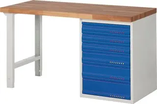 Werkbank Ser.BK 650 B1500xT700xH840mm Buche lichtgrau enzianblau 6