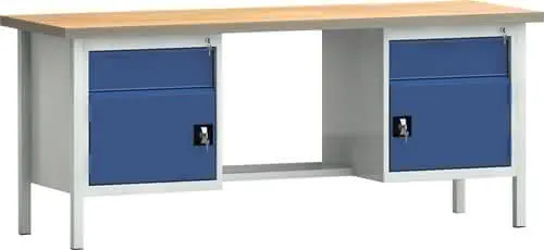 Werkbank PW 700 B2000xT700xH840mm Buche Multiplex grau enzianblau 2Schubl.2Türen