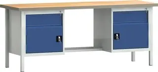 Werkbank PW 700 B2000xT700xH840mm Buche Multiplex grau enzianblau 2Schubl.2Türen