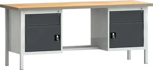 Werkbank PW 700 B2000xT700xH840mm Buche Multiplex lichtgrau grau 2 Schubl.2Türen