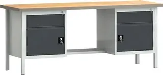 Werkbank PW 700 B2000xT700xH840mm Buche Multiplex lichtgrau grau 2 Schubl.2Türen