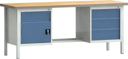 Werkbank PW 700 B2000xT700xH840mm Buche Multiplex grau brillantblau 4Schubl.1Tür