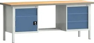 Werkbank PW 700 B2000xT700xH840mm Buche Multiplex grau brillantblau 4Schubl.1Tür