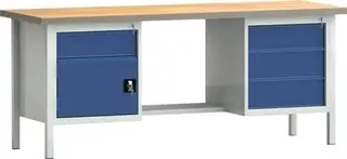 Werkbank PW 700 B2000xT700xH840mm Buche Multiplex grau enzianblau 4 Schubl.1 Tür