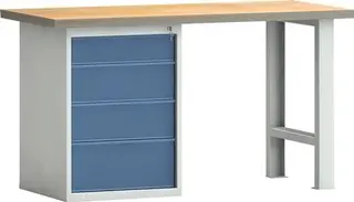 Werkbank PW 700 B1500xT700xH840mm Buche Multiplex lichtgrau brillantblau 4Schubl – Bild 2