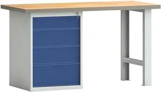 Werkbank PW 700 B1500xT700xH840mm Buche Multiplex lichtgrau enzianblau 4 Schubl. – Bild 3