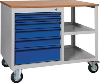 Werkbank PW700 B885xT700xH805mm Buche Multipl. lichtgrau/enzianblau 2 Schubl. – Bild 2