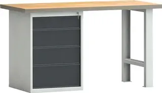 Werkbank PW 700 B1500xT700xH840mm Buche Multiplex lichtgrau grau 4 Schubl. – Bild 3