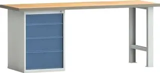 Werkbank PW 700 B2000xT700xH840mm Buche Multiplex lichtgrau brillantblau 4Schubl – Bild 2